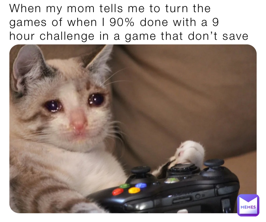 When my mom tells me to turn the games of when I 90% done with a 9 hour challenge in a game that don’t save