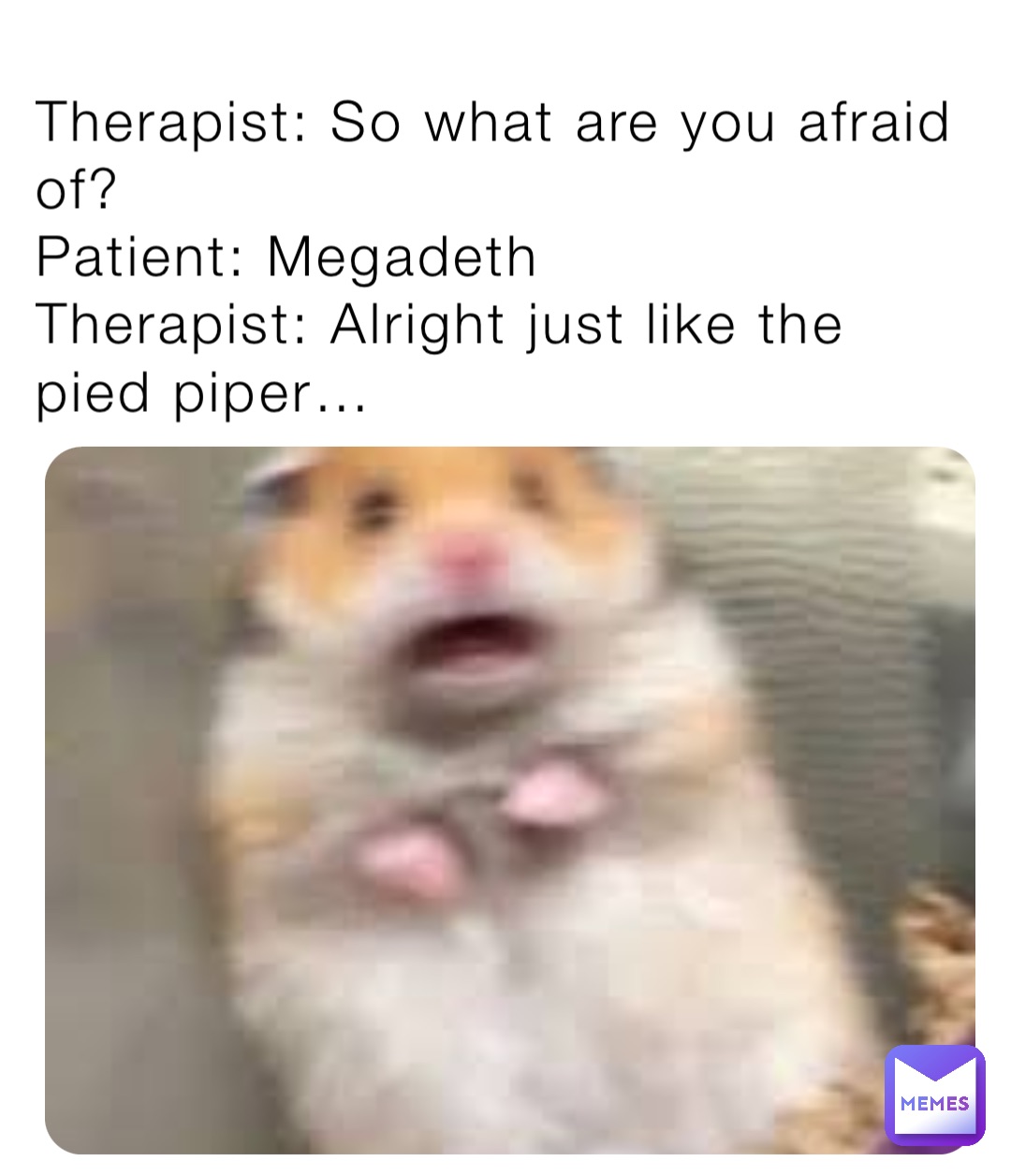 Therapist: So what are you afraid of?
Patient: Megadeth
Therapist: Alright just like the pied piper…
