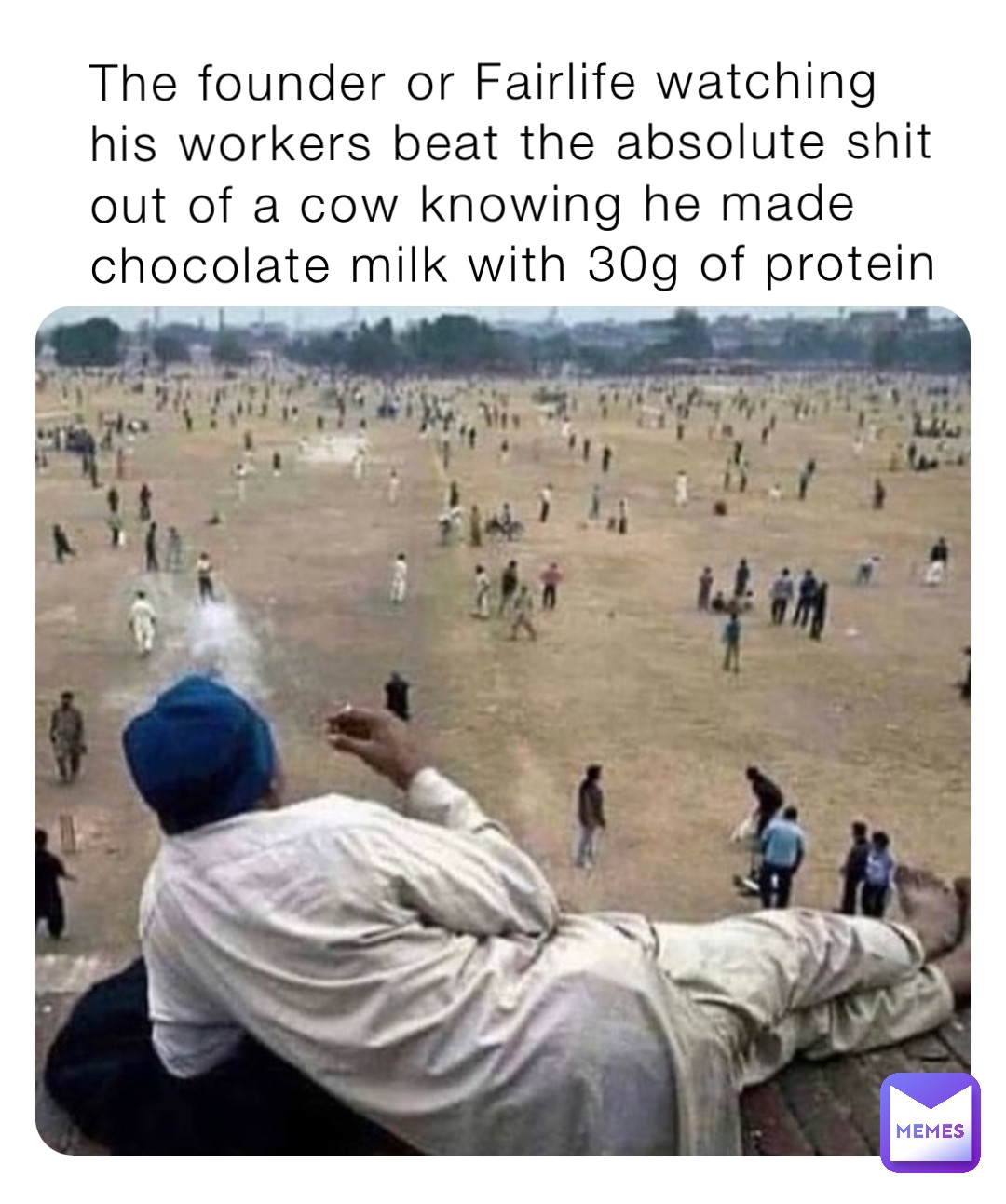 The founder or Fairlife watching his workers beat the absolute shit out of a cow knowing he made chocolate milk with 30g of protein