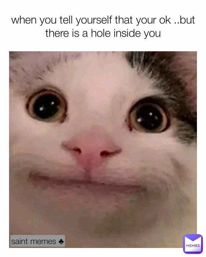 when you tell yourself that your ok ..but there is a hole inside you saint memes ♣