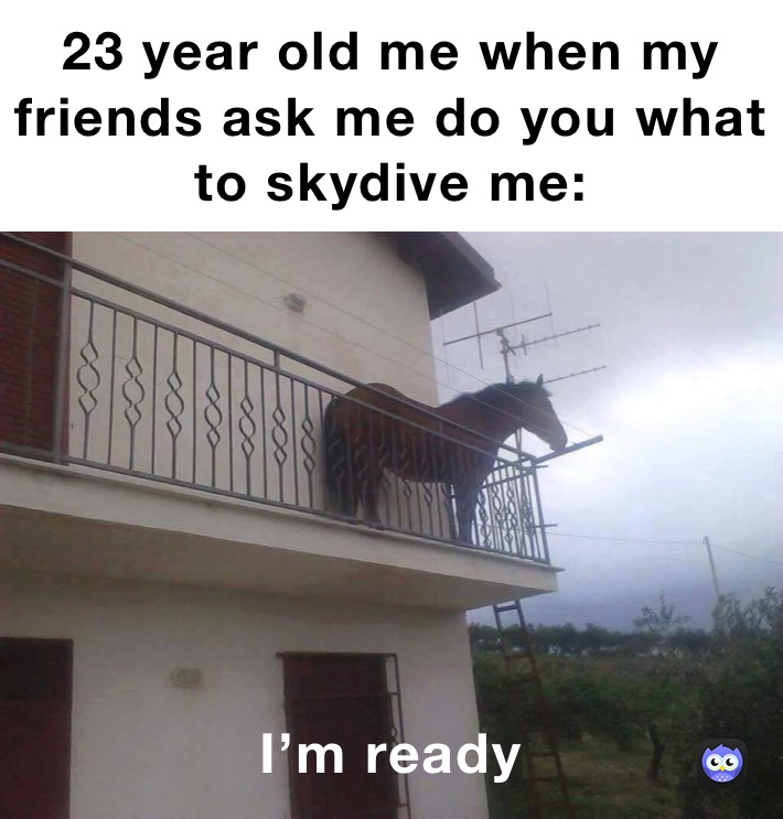 23 year old me when my friends ask me do you what to skydive me: I’m ready