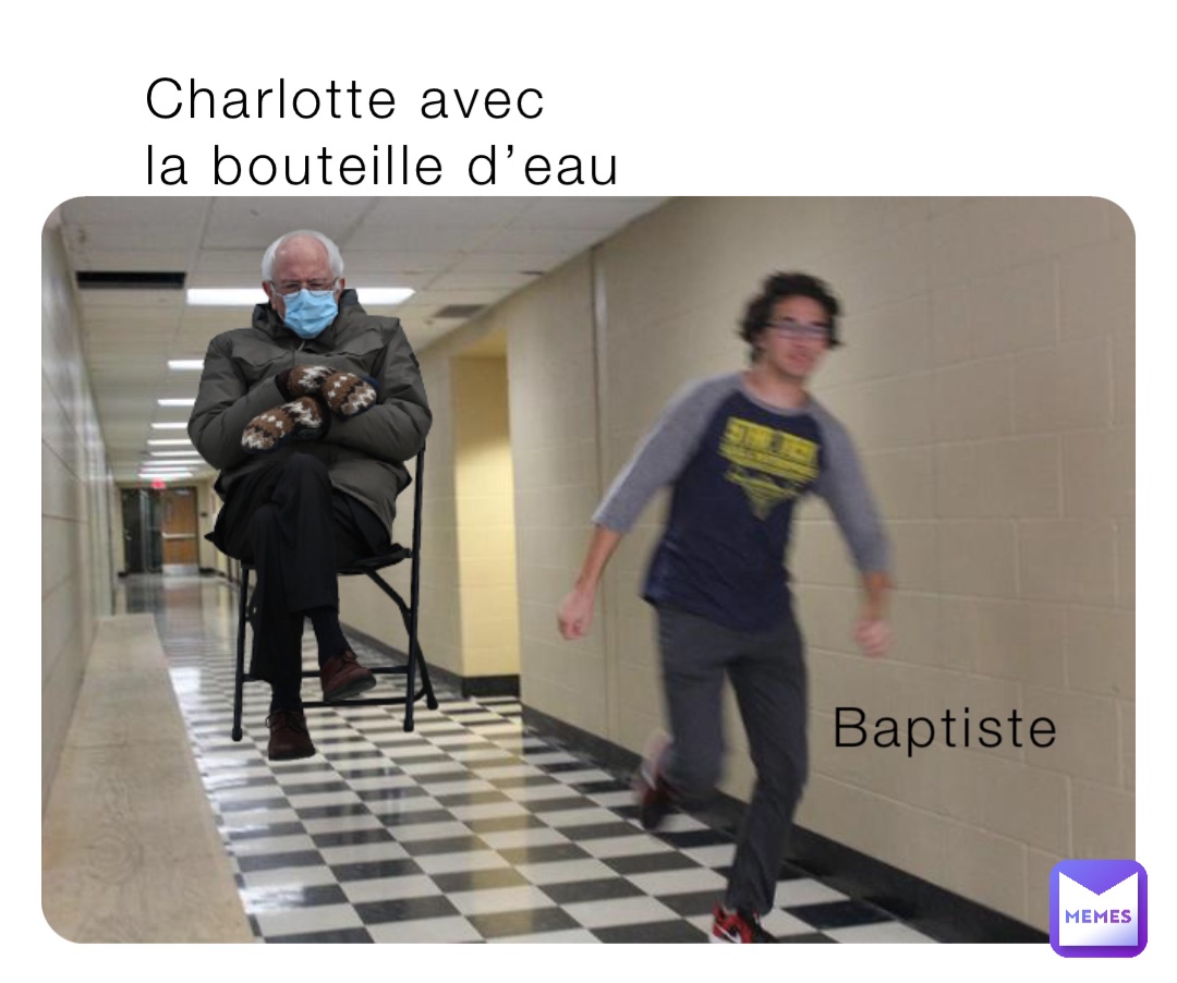 Charlotte avec 
la bouteille d’eau Baptiste