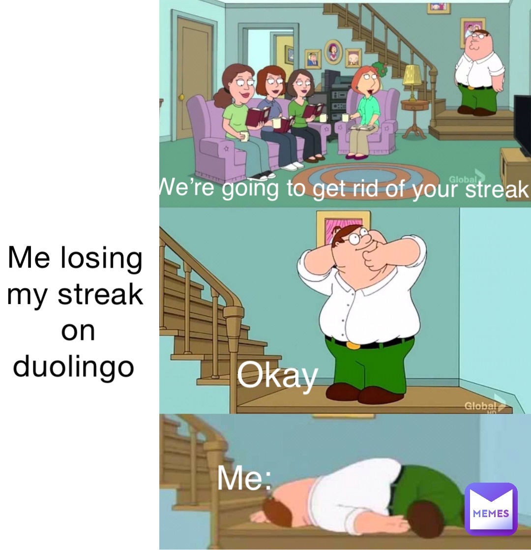 Me losing my streak on duolingo Okay We’re going to get rid of your streak Me: