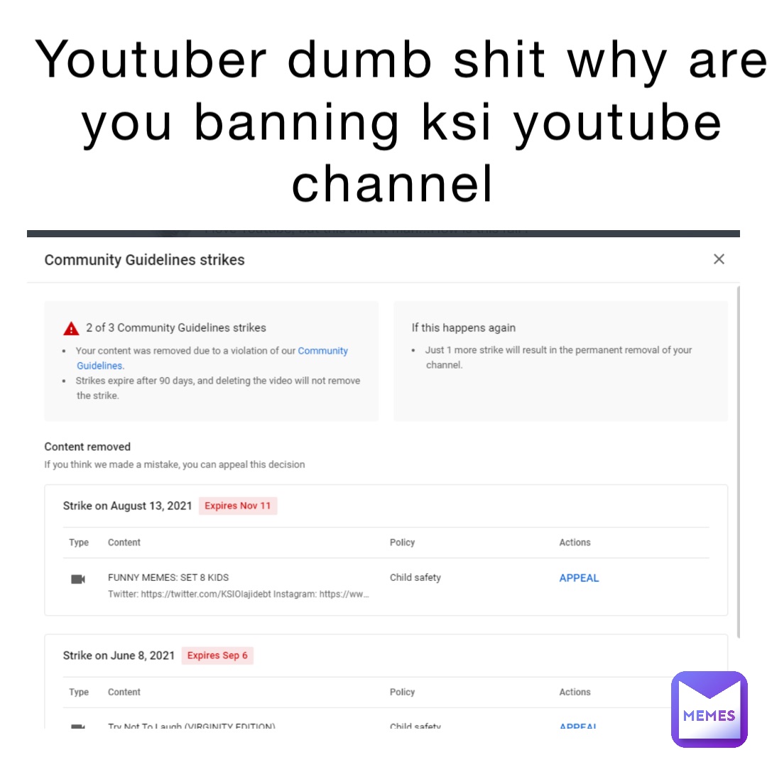 YouTuber dumb shit why are you Banning KSI YouTube channel