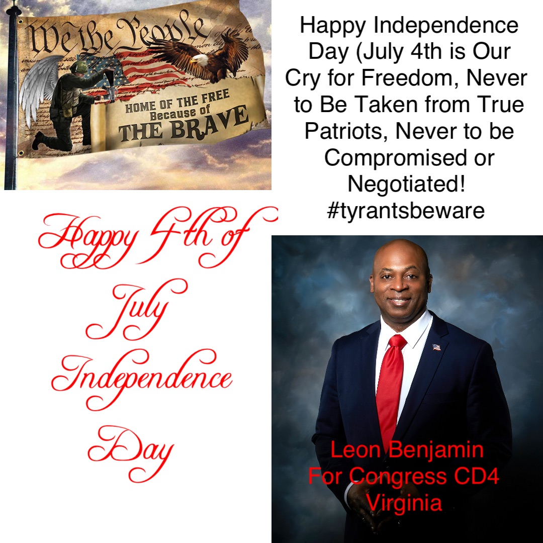 Happy Independence Day (July 4th is Our Cry for Freedom, Never to Be Taken from True Patriots, Never to be Compromised or Negotiated!
#tyrantsbeware Happy 4th of July 
Independence Day