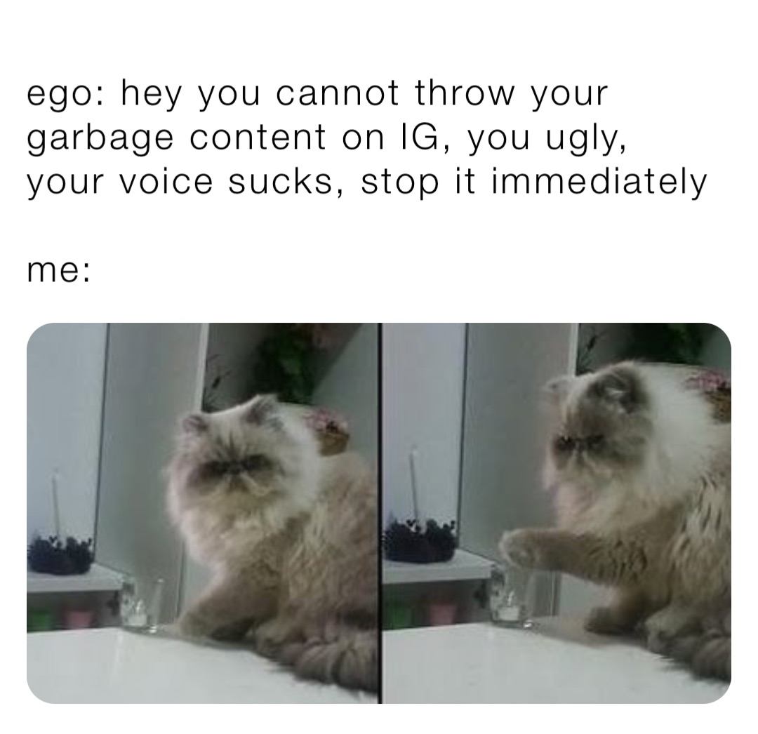 ego: hey you cannot throw your garbage content on IG, you ugly, your voice sucks, stop it immediately 

me: