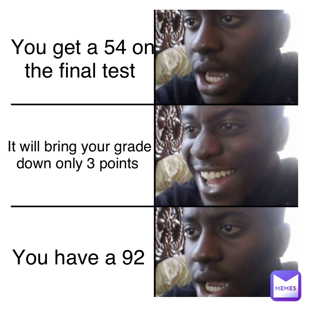 Double tap to edit You get a 54 on 
the final test It will bring your grade 
down only 3 points You have a 92