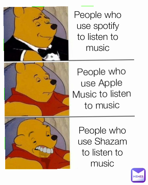 People who use Shazam to listen to music People who use spotify to listen to music People who use Apple Music to listen to music