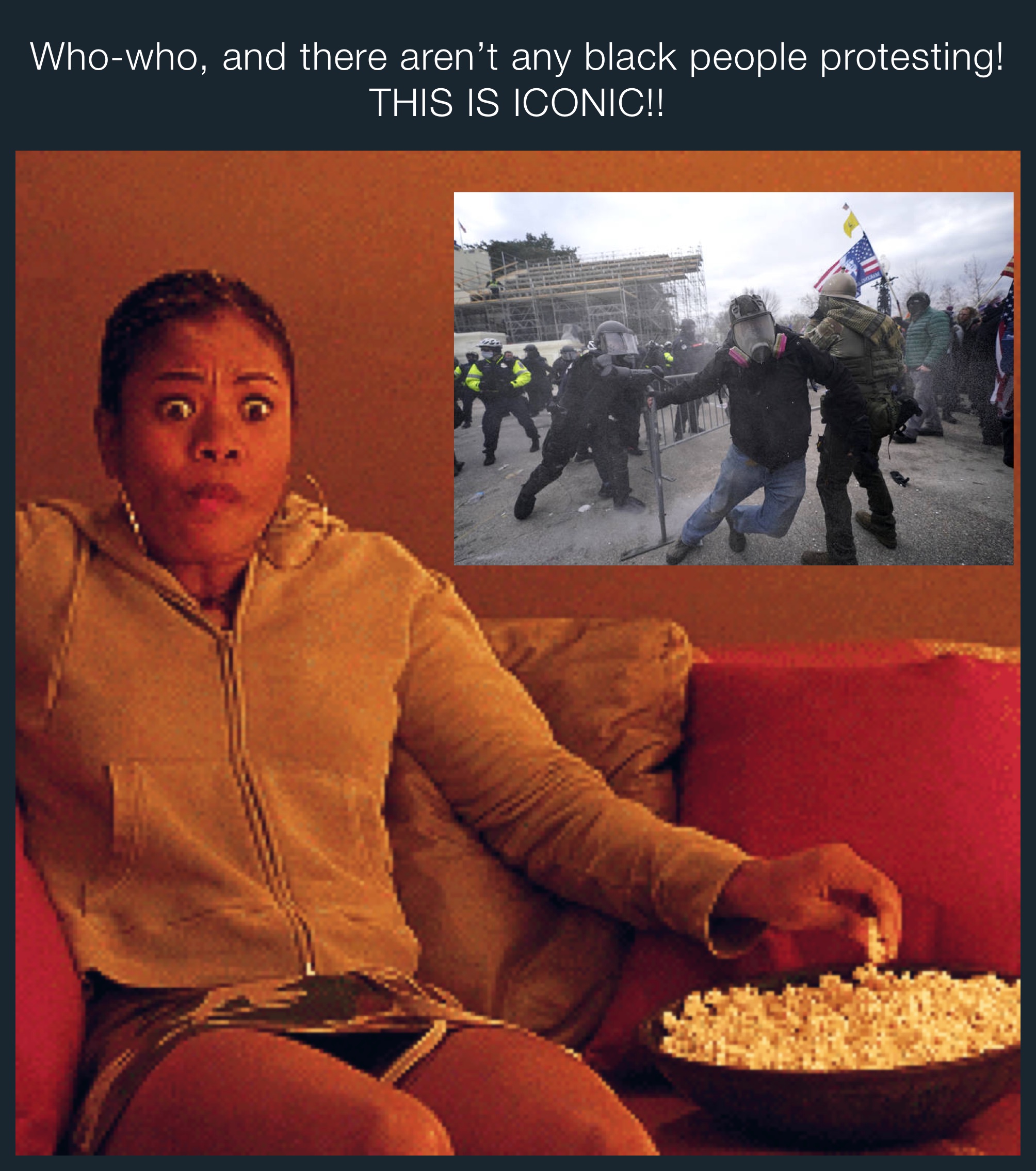 Who-who, and there aren’t any black people protesting! 
THIS IS ICONIC!! 