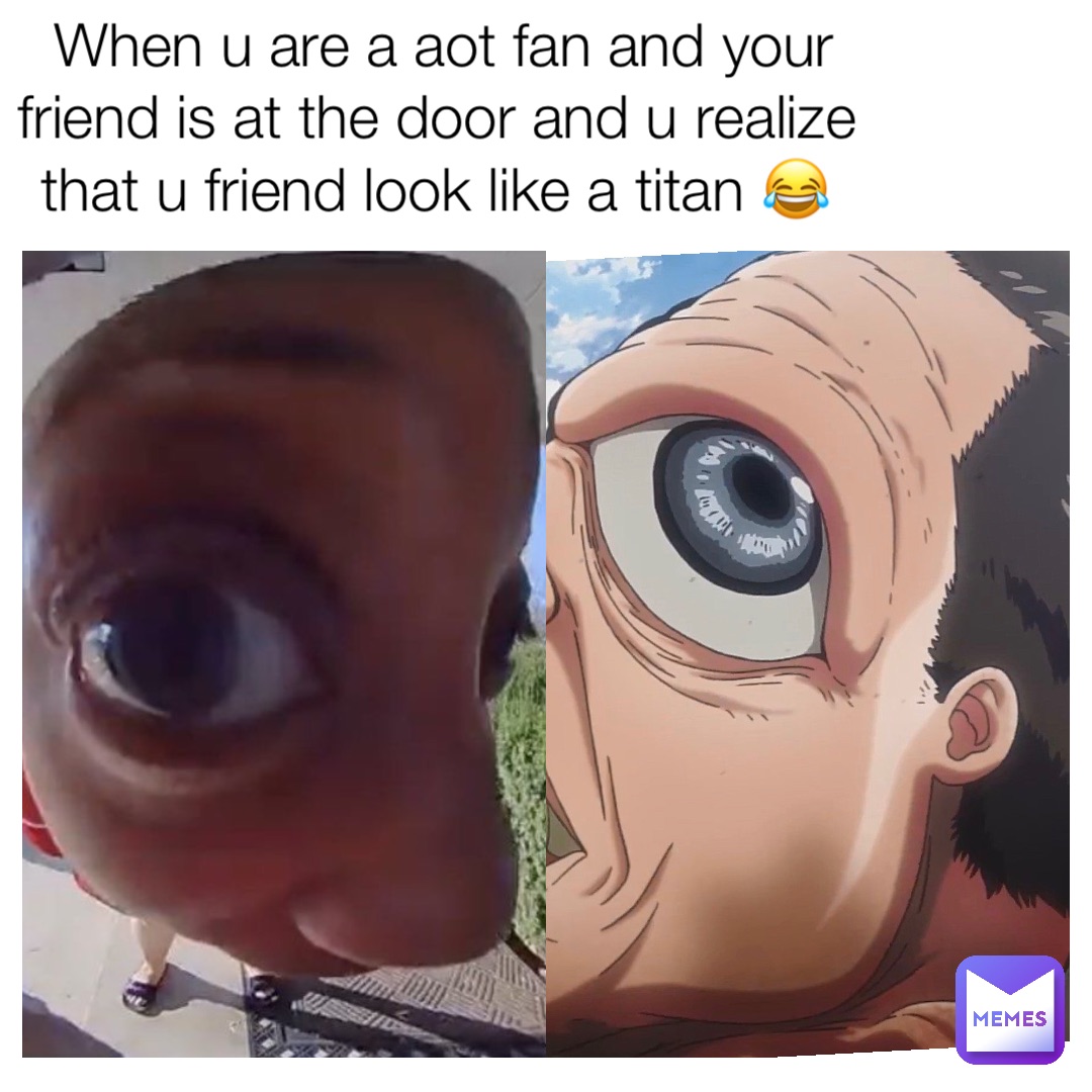 When u are a aot fan and your friend is at the door and u realize that u friend look like a titan 😂