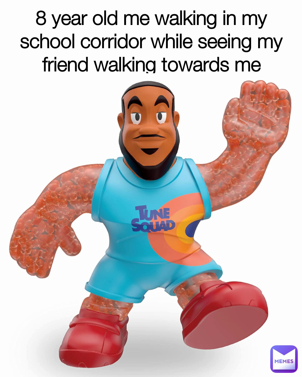 8 year old me walking in my school corridor while seeing my friend walking towards me