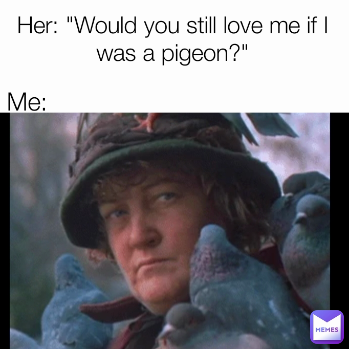 Me: Her: "Would you still love me if I was a pigeon?"