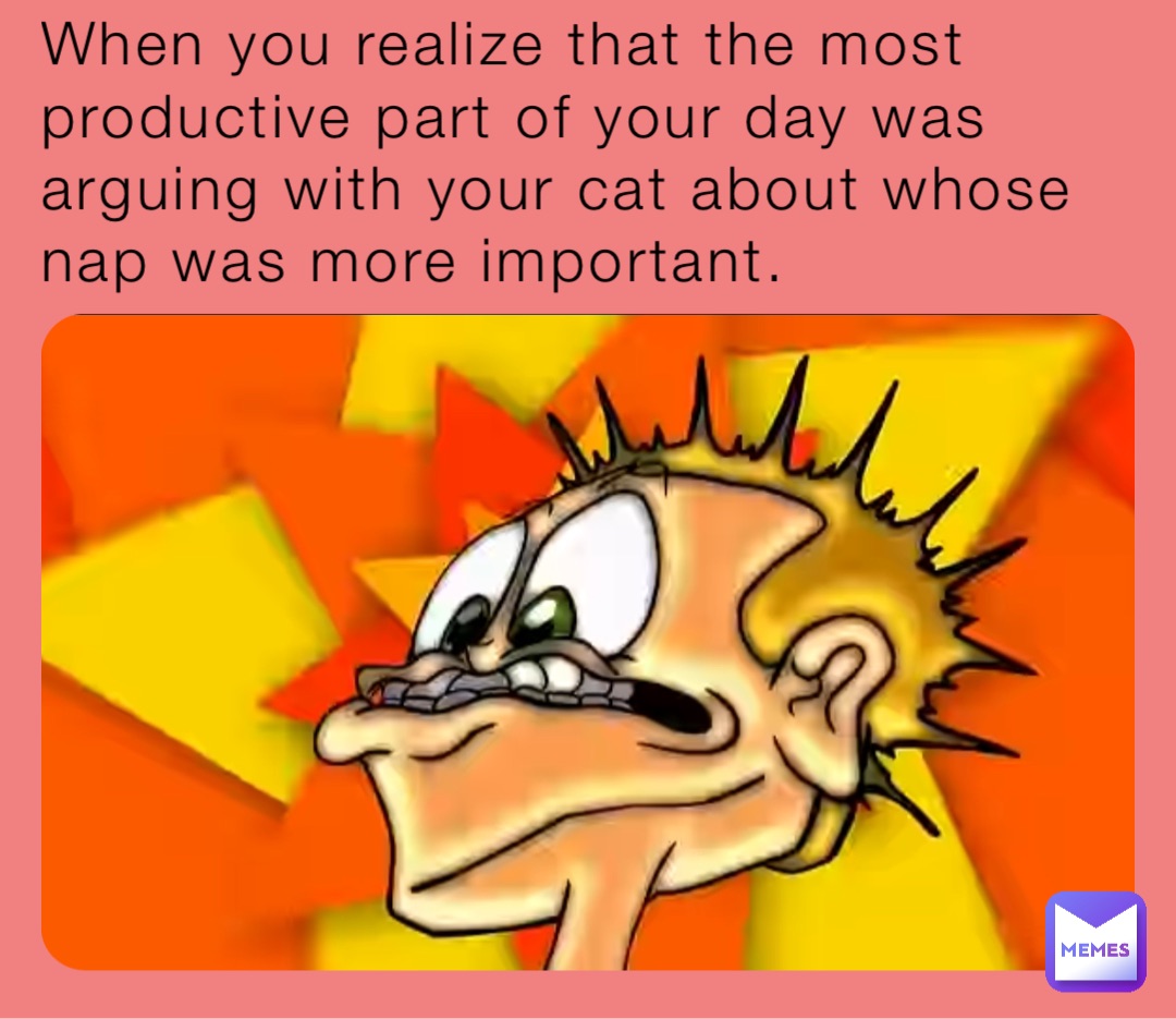 When you realize that the most productive part of your day was arguing with your cat about whose nap was more important.