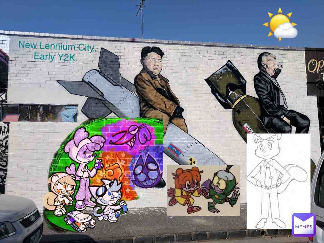 #murphyandmitzi #anime #graffiti #northkorea #northkoreanmemes #drawings #american #kimjongun #donaldtrump #usa #unitedstates #america #americanmemes #sunnydays #sunnyday #paintings #y2k #early2000s #imagination #imagine #foryou