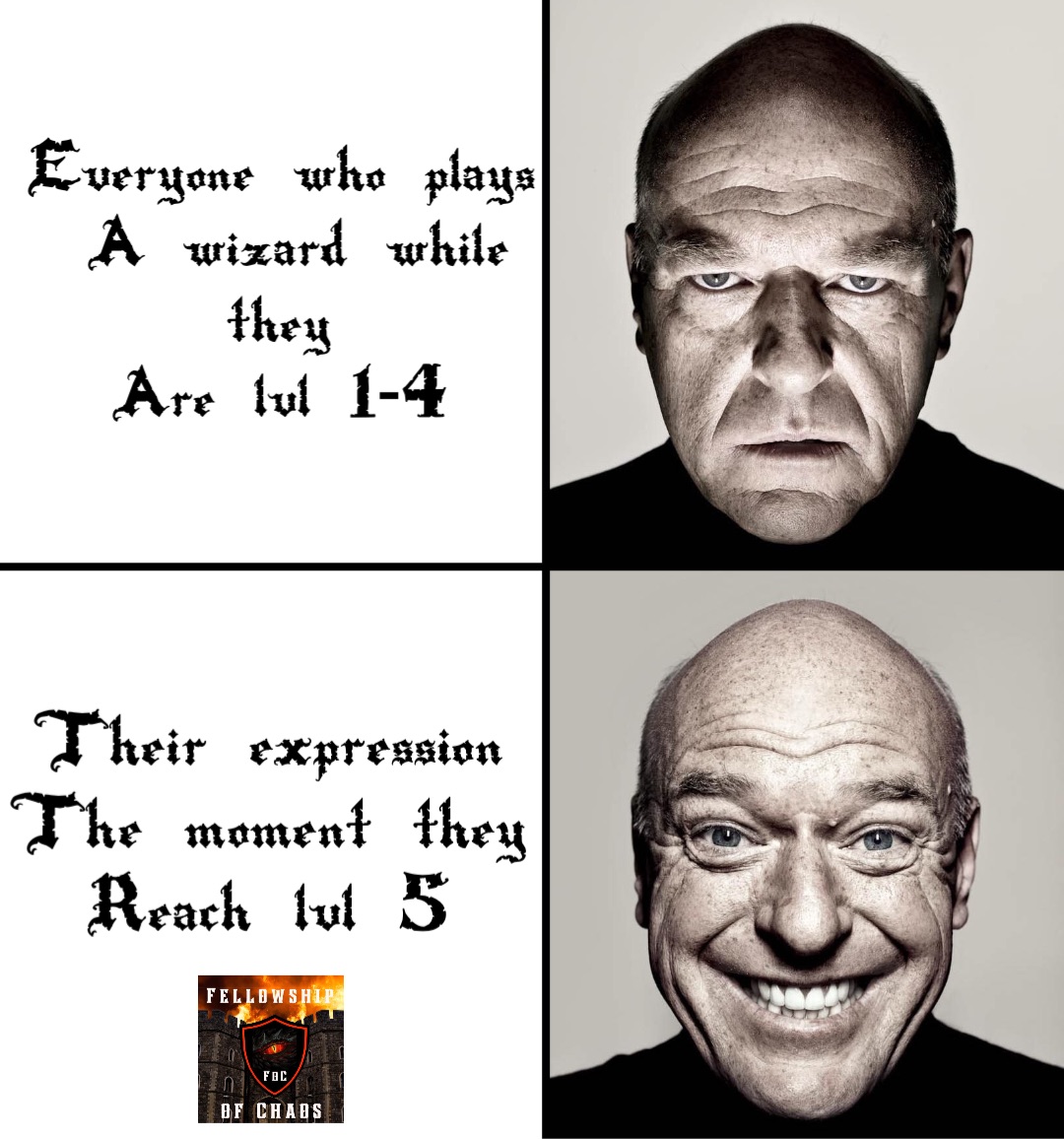 Everyone who plays 
A wizard while they
Are lvl 1-4 Their expression
The moment they
Reach lvl 5