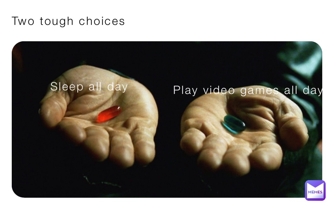 Two tough choices Play video games all day Sleep all day