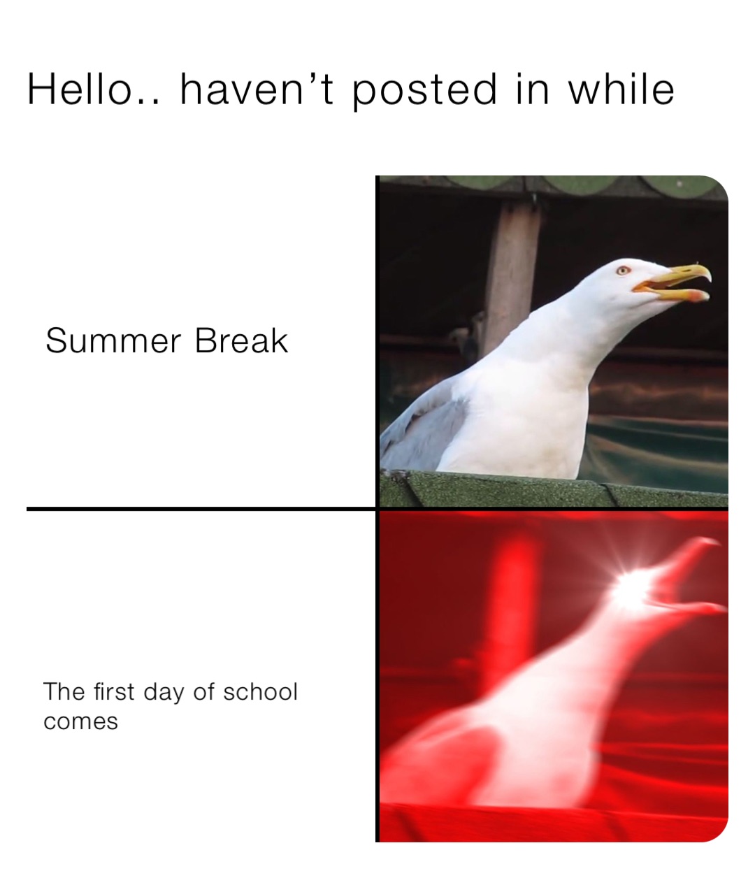Hello.. haven’t posted in while Summer Break The first day of school comes