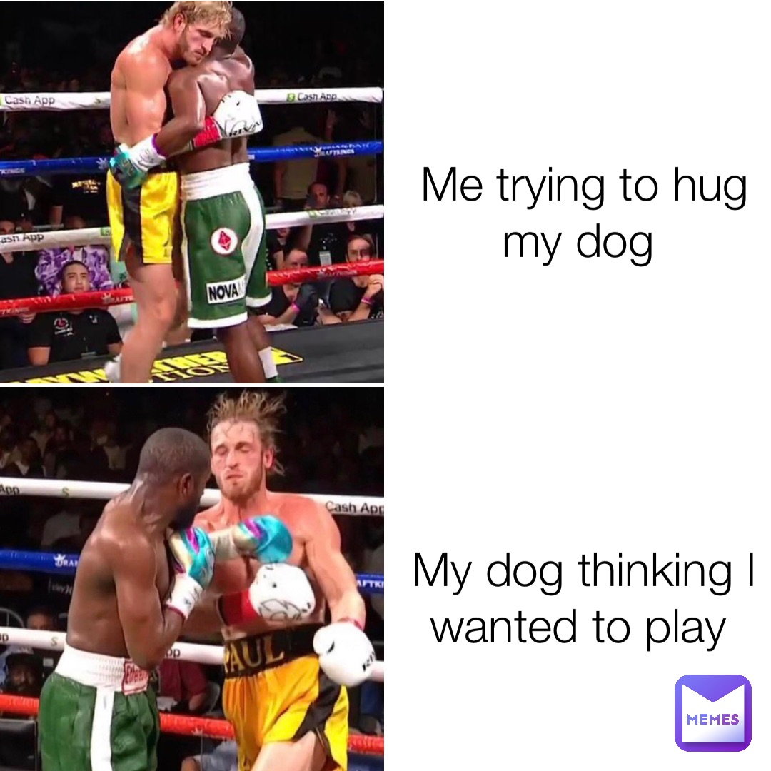 Me trying to hug my dog My dog thinking I wanted to play