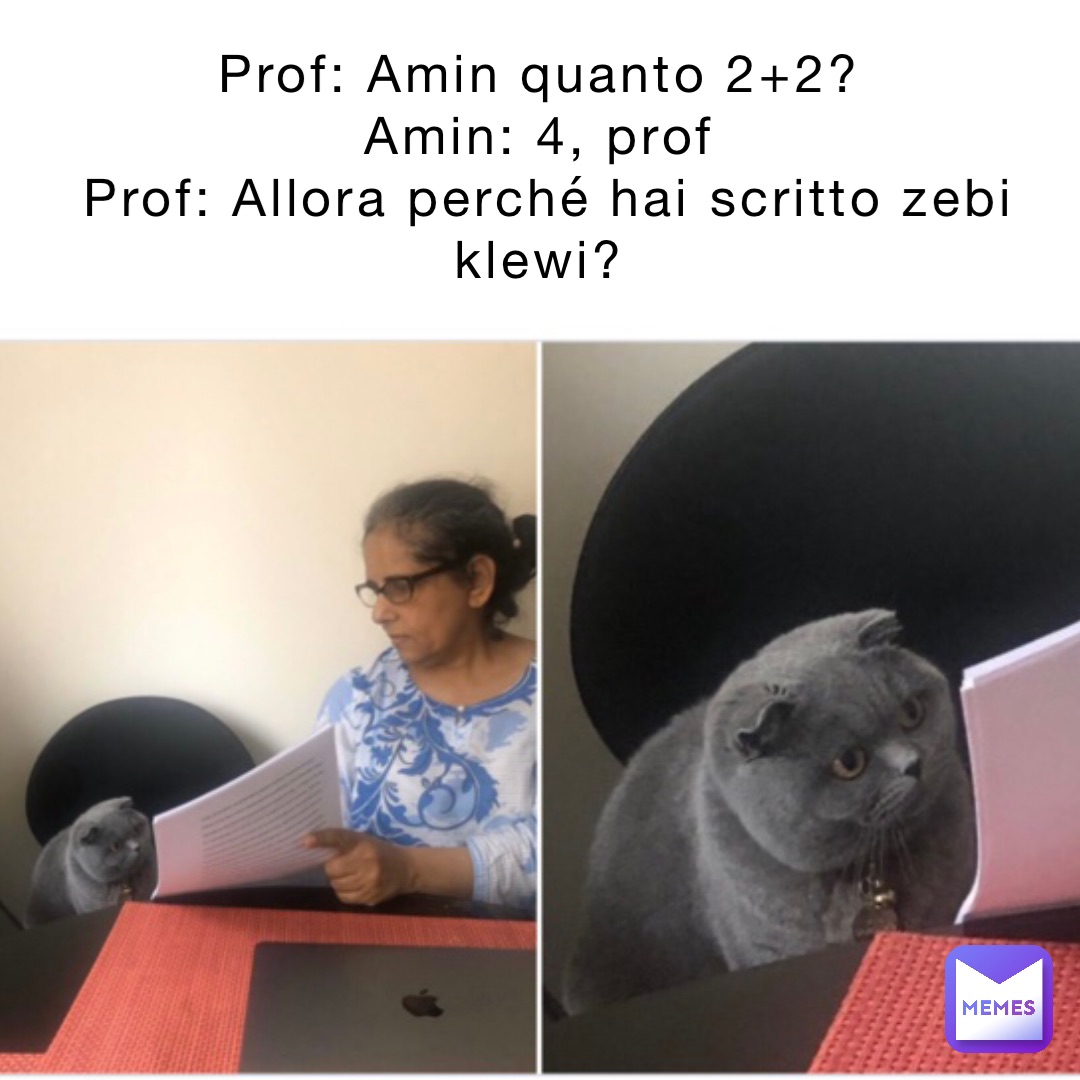 Prof: Amin quanto 2+2?
Amin: 4, prof
Prof: Allora perché hai scritto zebi klewi?