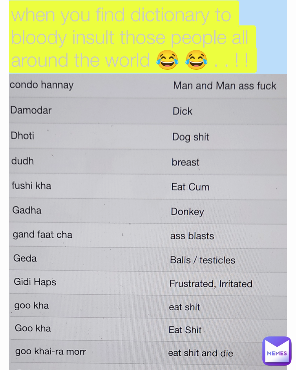 when you find dictionary to bloody insult those people all around the world 😂 😂 . . ! ! 
