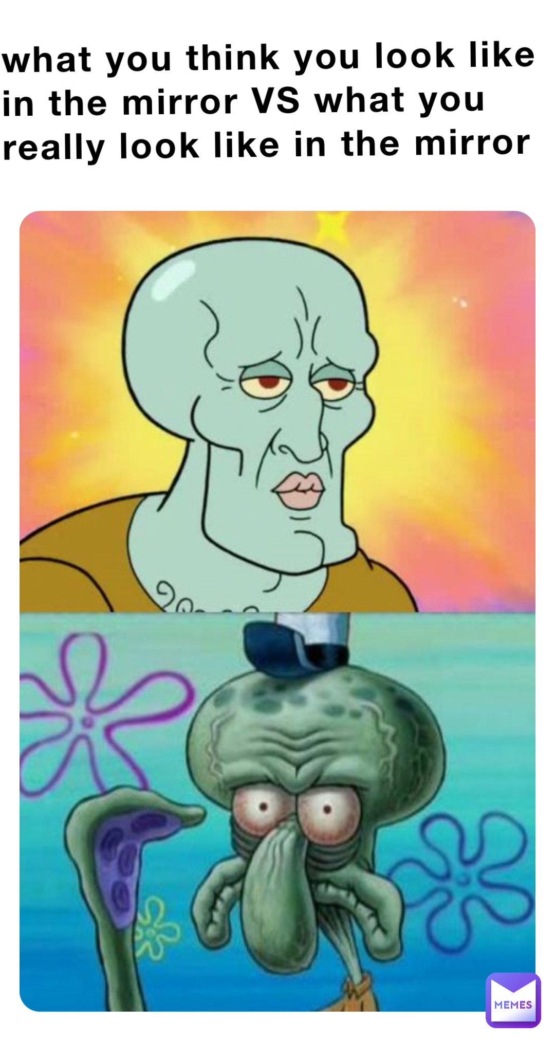 what you think you look like in the mirror VS what you really look like in the mirror