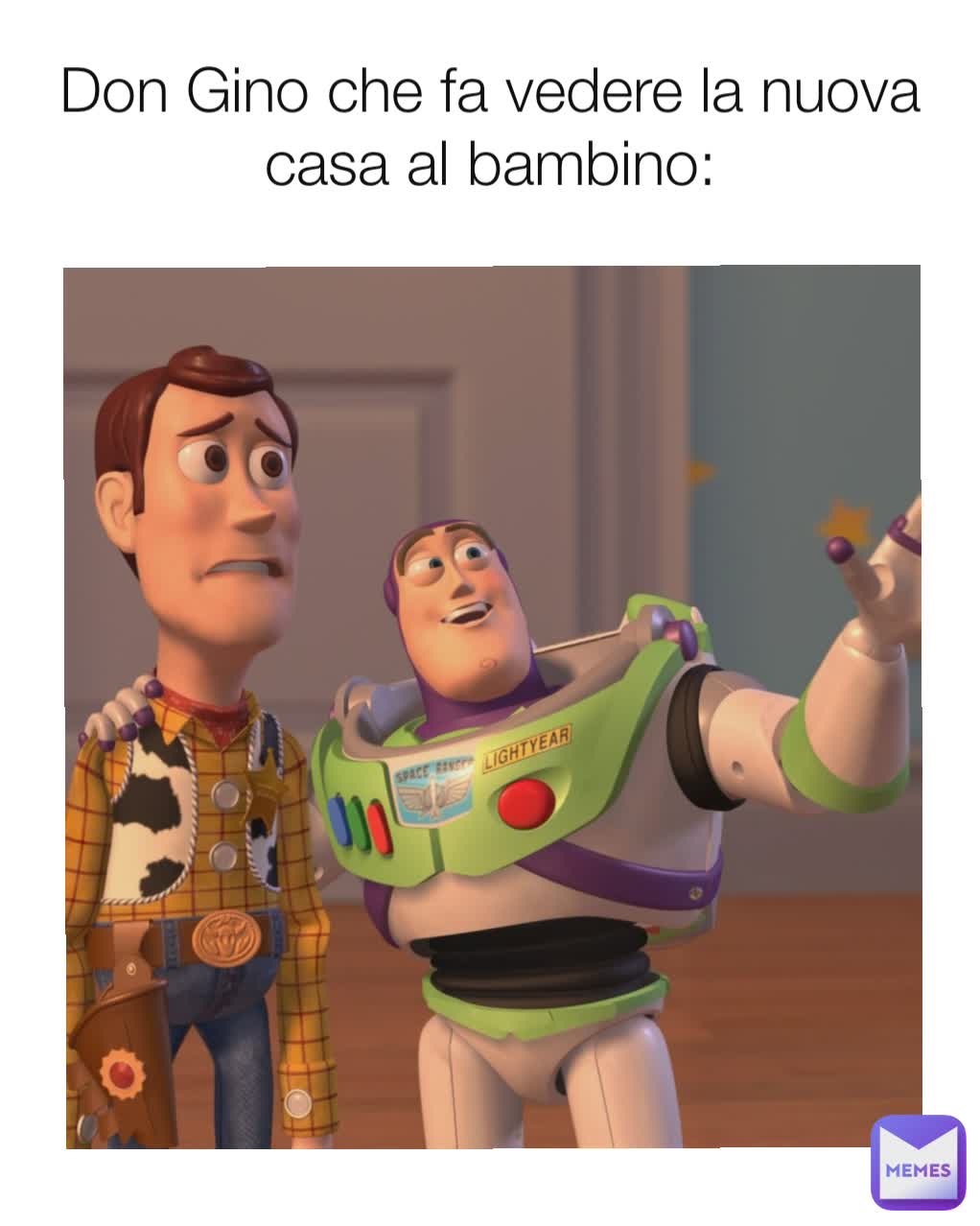 Don Gino che fa vedere la nuova casa al bambino: