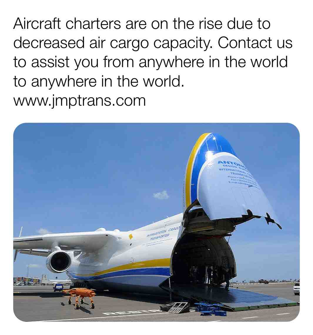 Aircraft charter service for any size plane your cargo might need.
www.jmptrans.com #logistics #airfreight #freight #cargo #internationallogistics
#logisticsmanagement #shipping
#transportation #import #export
#aircargo #supplychain #freightforwarder
#logistica #cargaaerea #carga #envios #logisticainternacional #gerencialogistica #transportacion #importacion #exportacion #agenciadeenvios #agenciadeaduanas