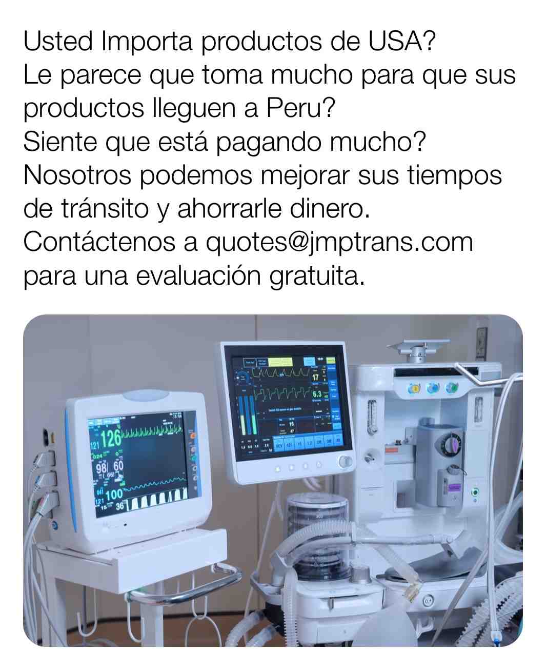 Are you importing products from USA?
Do you think that it takes too long for your goods to arrive to Peru?
Do you feel like you are paying too much?
We can improve your transit time and save you money. Contact us for a free shipping evaluation at quotes@jmptrans.com