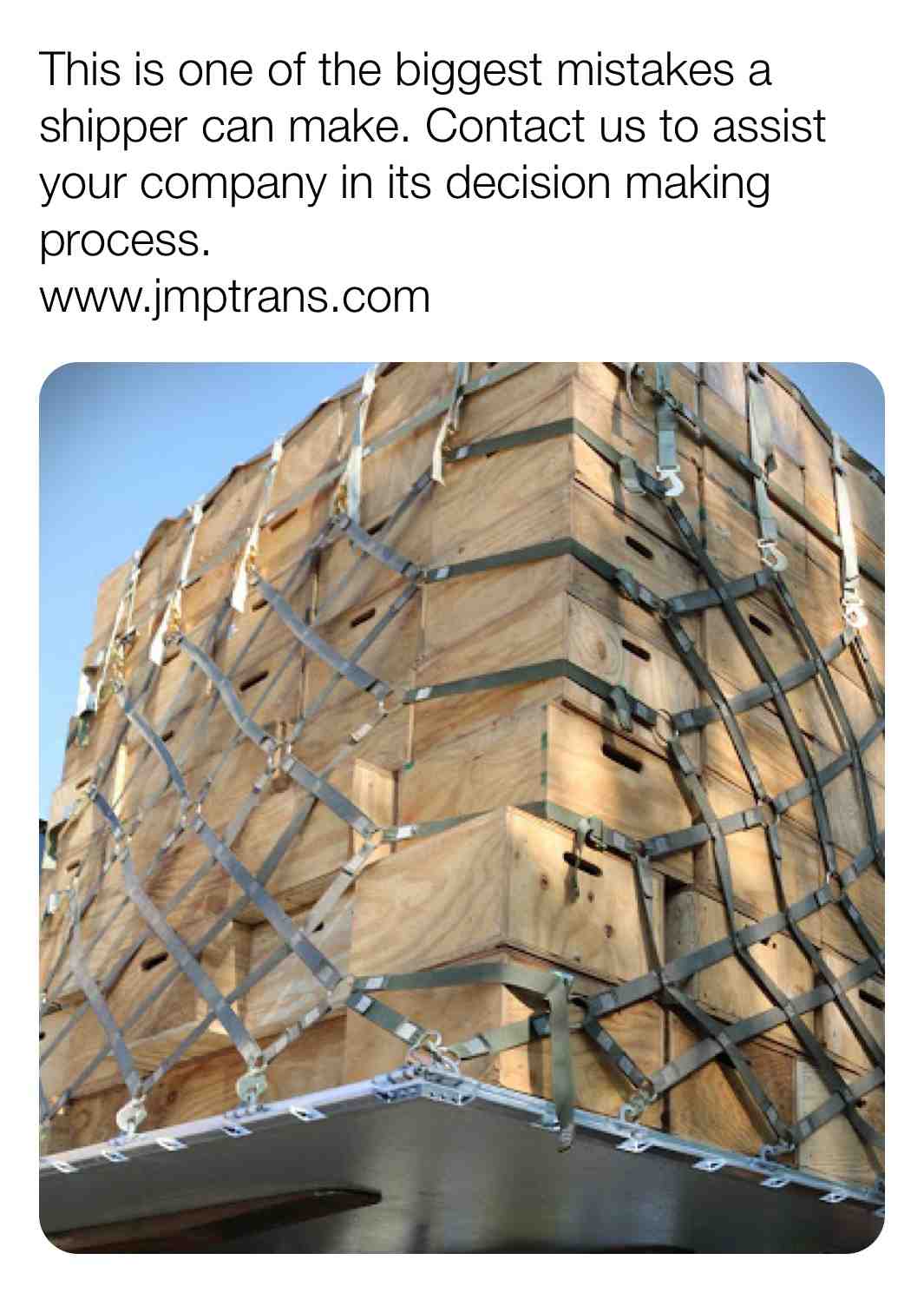 Not individually labeling your boxes even when palletized or in your own container. Pallets can be broken down to fit on certain aircraft or for bulk loading. We at JMP Transportation help our shippers avoid these mistakes.  www.jmptrans.com