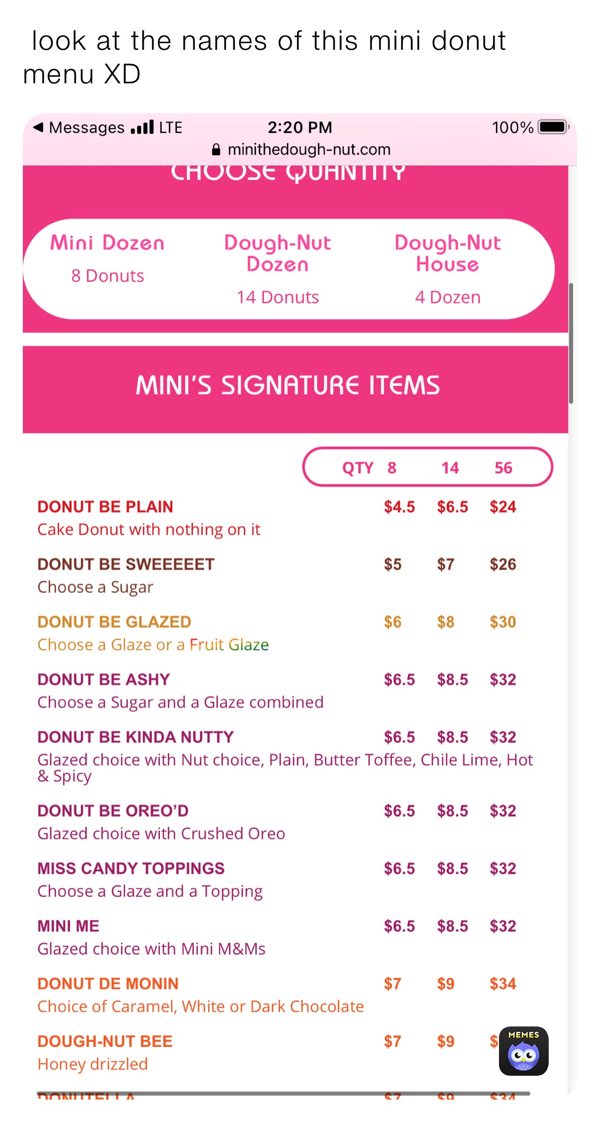  look at the names of this mini donut menu XD