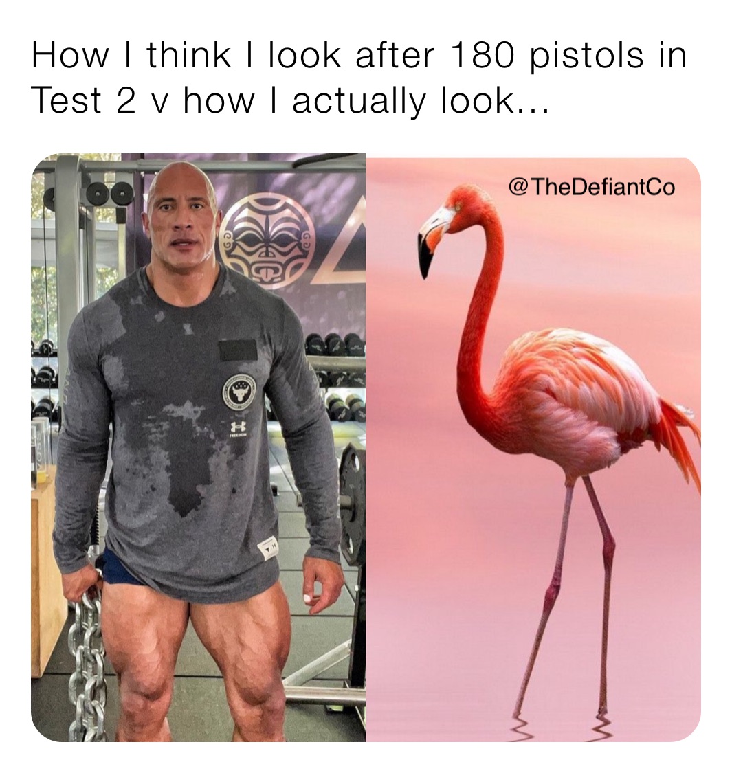 How I think I look after 180 pistols in Test 2 v how I actually look...