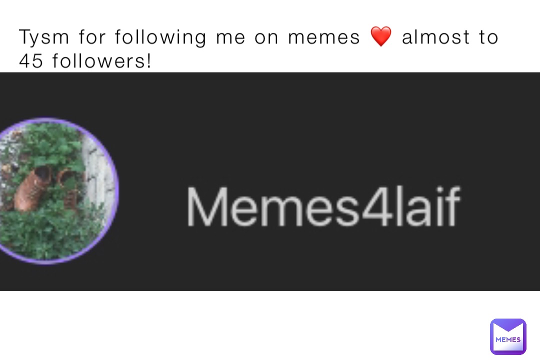 Tysm for following me on memes ❤️ almost to 45 followers!