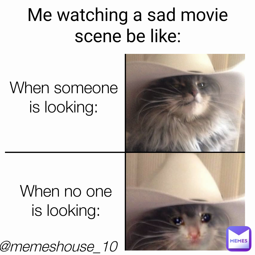 Me watching a sad movie scene be like: When no one is looking: When someone is looking: @memeshouse_10