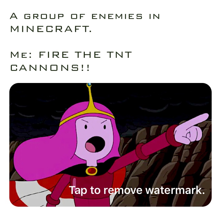 A group of enemies in MINECRAFT.

Me: FIRE THE TNT CANNONS!!