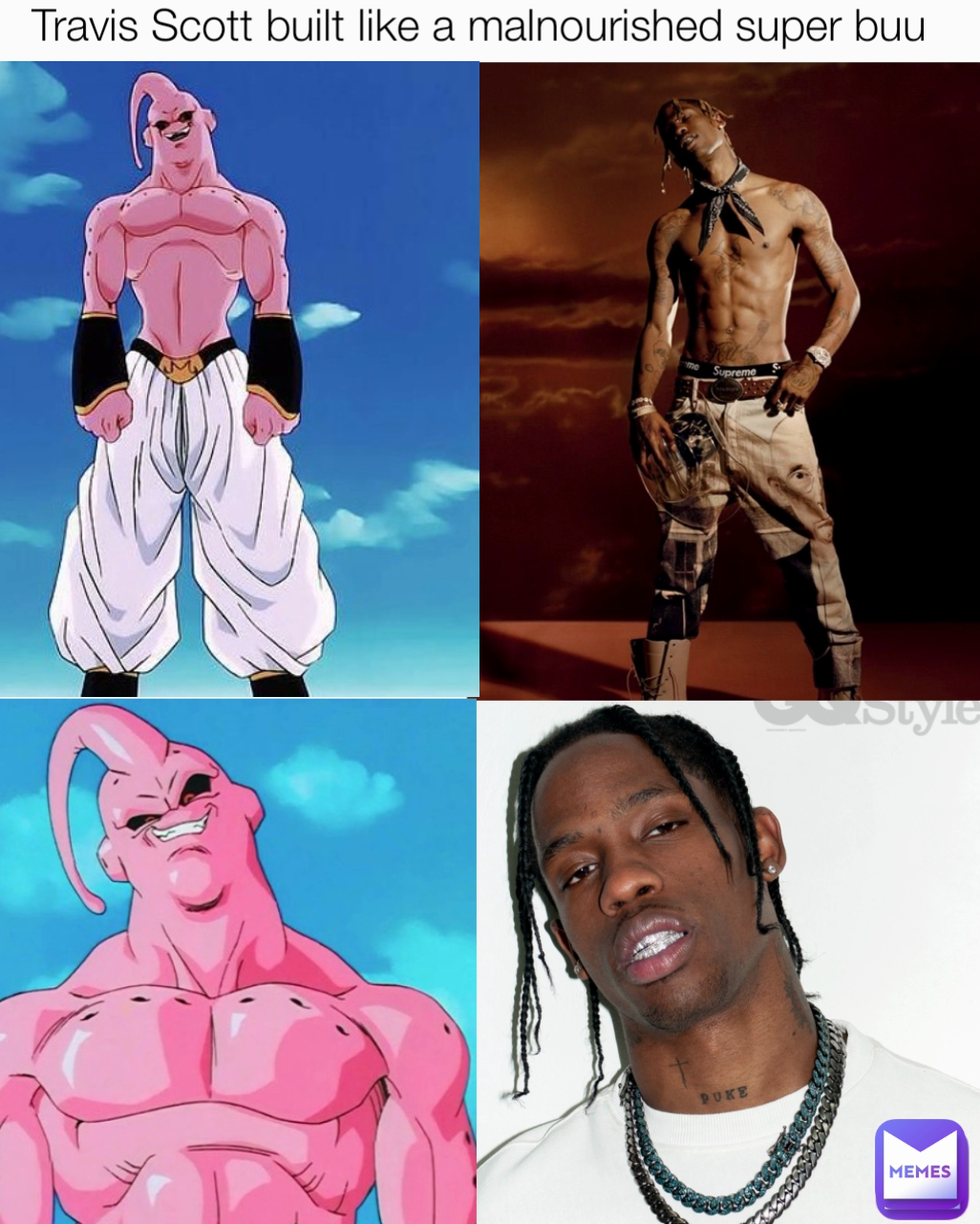 Travis Scott built like a malnourished super buu 