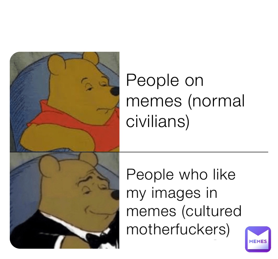 People on memes (normal civilians) People who like my images in memes (cultured motherfuckers)