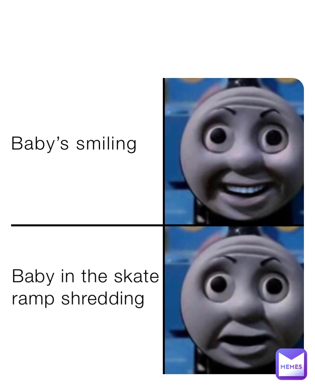 Baby’s smiling Baby in the skate ramp shredding