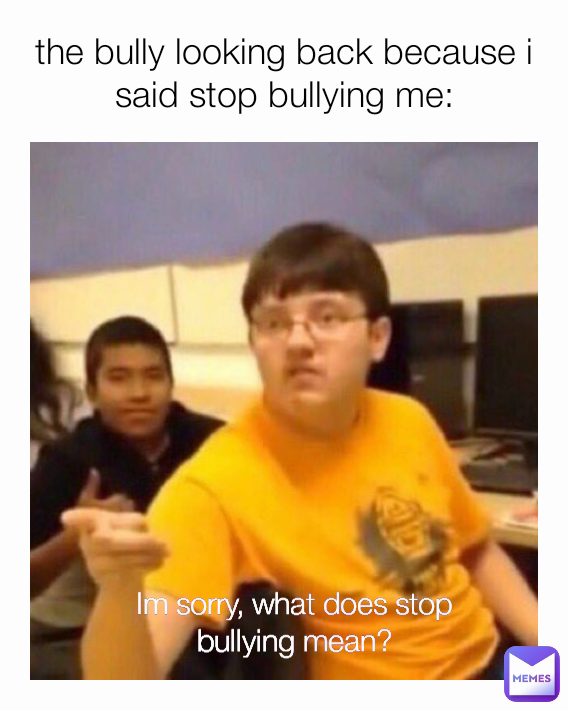 the bully looking back because i said stop bullying me: Im sorry, what does stop bullying mean?