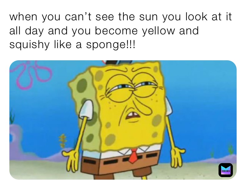 when you can’t see the sun you look at it all day and you become yellow and squishy like a sponge!!!