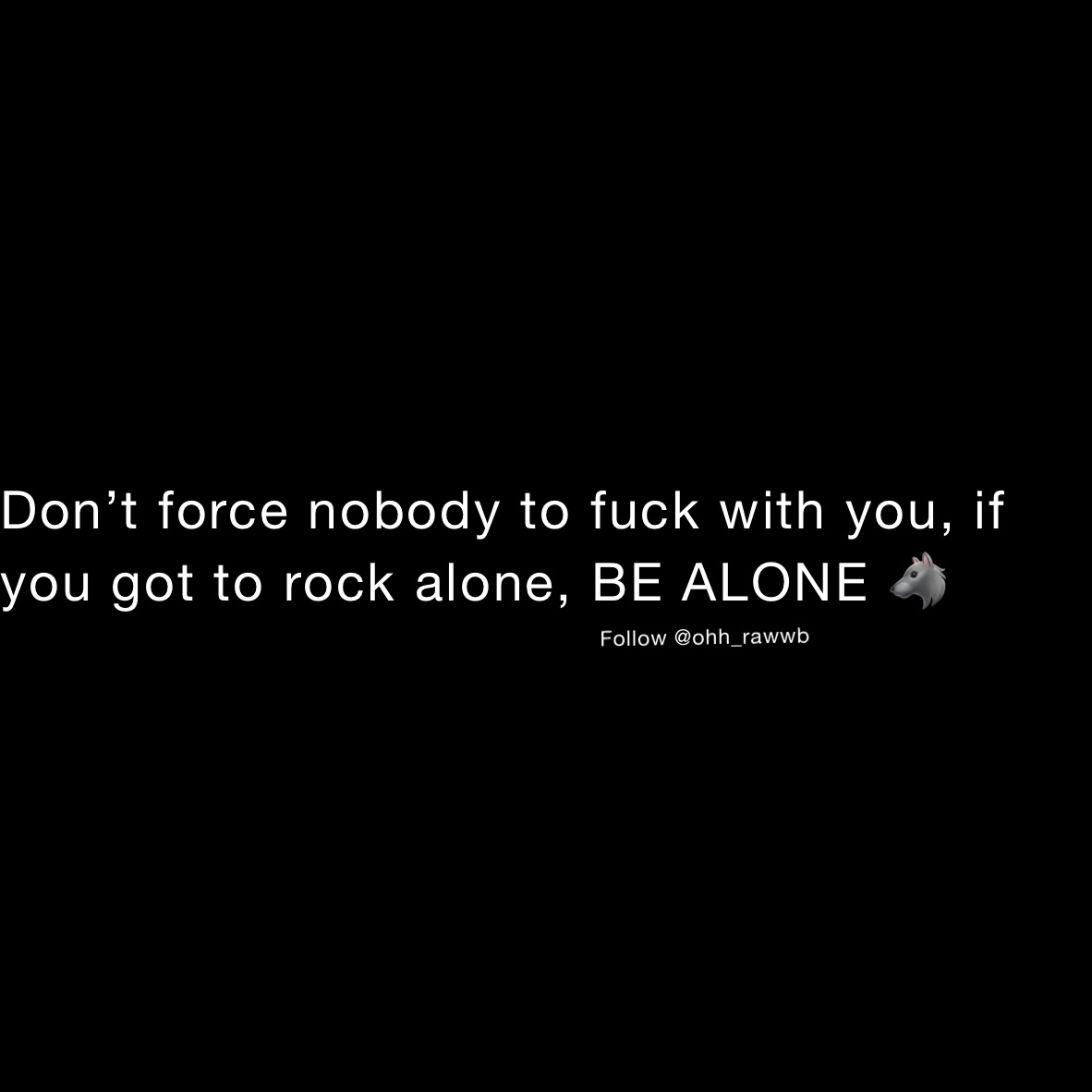 Don’t force nobody to fuck with you, if you got to rock alone, BE ALONE 🐺 