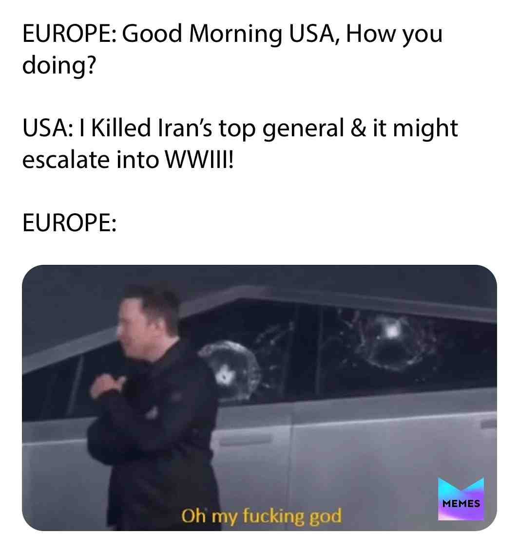 #wwiii3  #cybertruck  #tesla  #elonmusk  #wwiii  #funny  #funnymemes  #memes  #meme  #kraftpunkd  #memesdaily