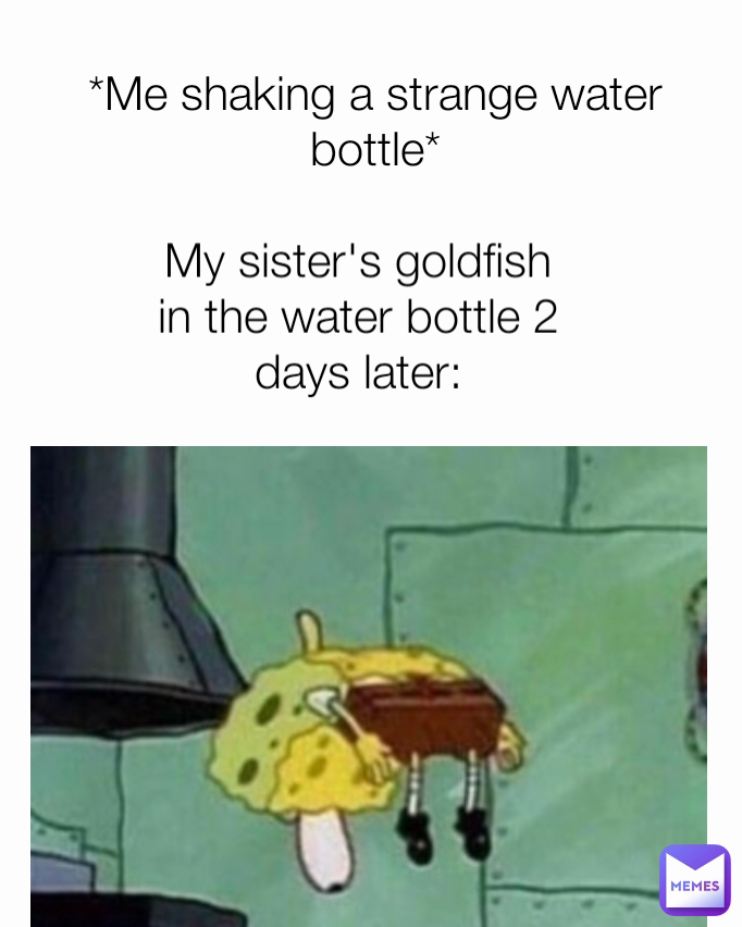 
My sister's goldfish in the water bottle 2 days later: *Me shaking a strange water bottle*
