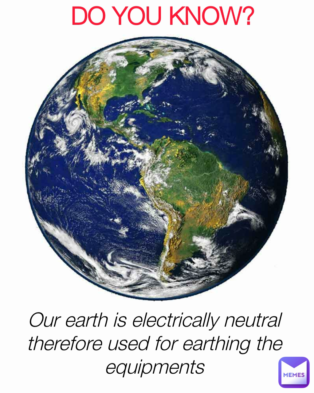 DO YOU KNOW? Our earth is electrically neutral therefore used for earthing the equipments
