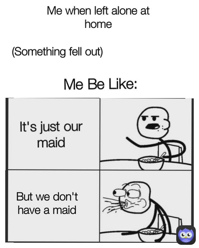 Me Be Like: It's just our maid (Something fell out) But we don't have a maid Me when left alone at home