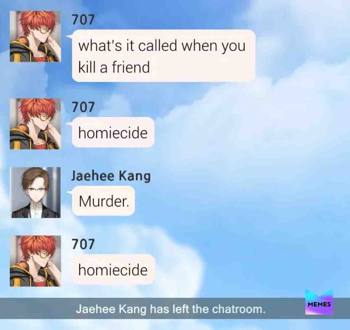 I’m back clearing storage off my photo album LMAOO . Credits to the original owner of this post!! #puns #dailyhumour #:) #storageclearing #mysticmessenger