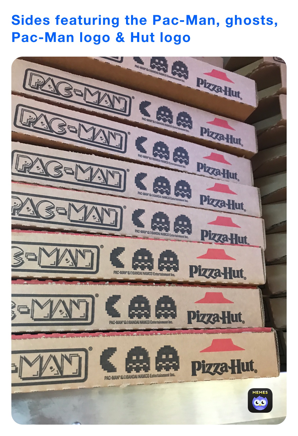 Sides featuring the Pac-Man, ghosts, Pac-Man logo & Hut logo