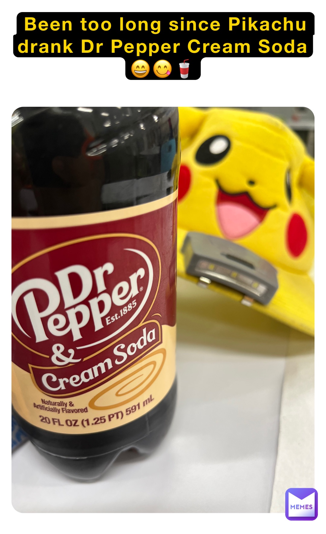 Been too long since Pikachu drank Dr Pepper Cream Soda😄😋🥤