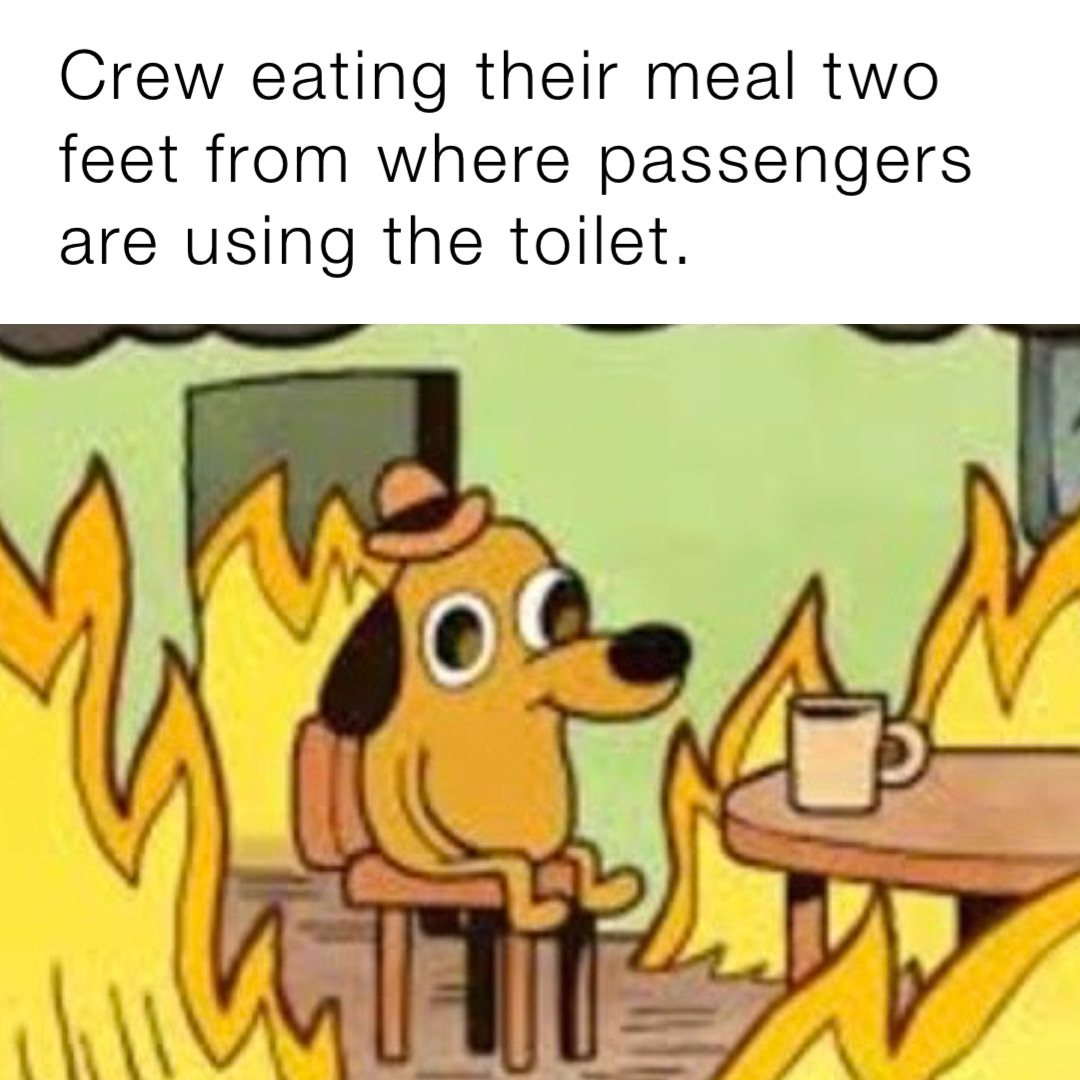 Crew eating their meal two feet from where passengers are using the toilet.