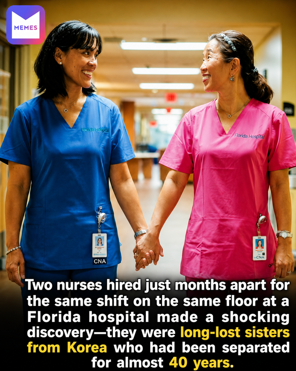 “A remarkable story out of Florida, where two nurses—assigned to the same shift on the same hospital floor just months apart—later learned they were sisters from Korea who had been separated for almost 40 years, their reunion unfolding in the most unexpected place imaginable.”