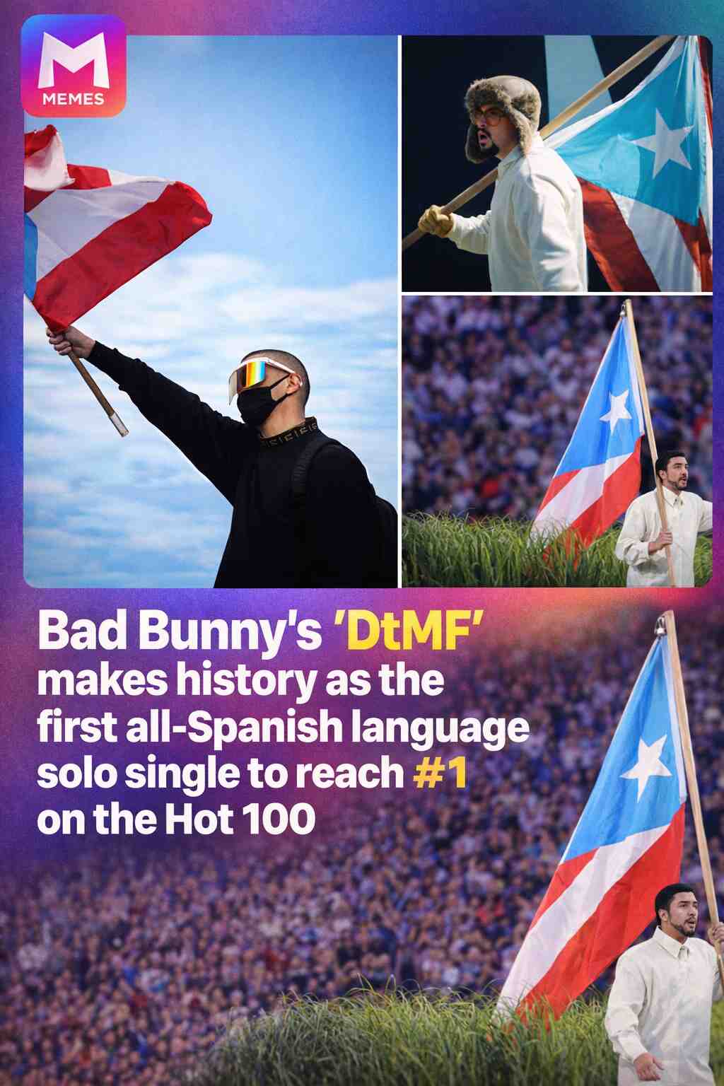 Bad Bunny’s “DtMF” has made history by reaching #1 on the Billboard Hot 100, marking the first time a solo track performed entirely in Spanish has topped the chart — a landmark moment that highlights how Latin music continues to break barriers and redefine global pop culture.